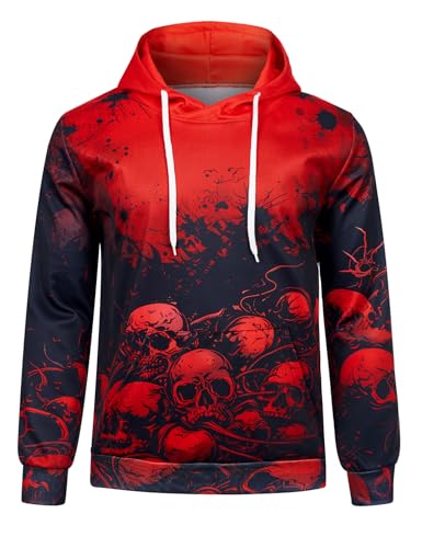 Loveternal 3D Druck Hoodies Rot Schädel Kapuzenpullover Langarm Tops Leichte Sweatshirts Mit Taschen M von Loveternal