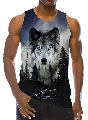 Loveternal 3D Druck Tank Top Herren Wolf Muskelshirts Cool Ärmellose T-Shirt Tees Achselshirts XXL von Loveternal