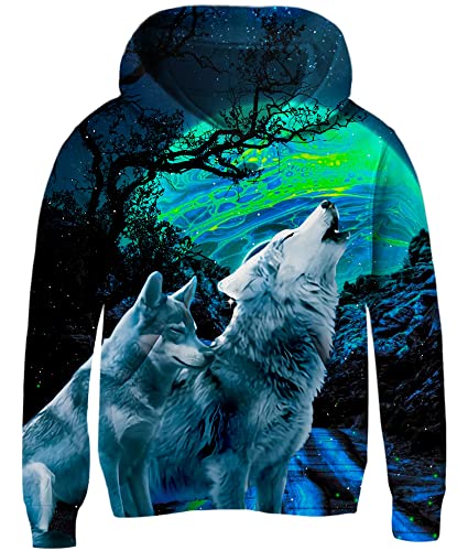 Loveternal 3D Hoodie Bunt Kapuzenpullover 13-16 Jahre Langarm Sweatshirt Wolf Poullover für Frauen Männer mit Kordelzug 3XL von Loveternal