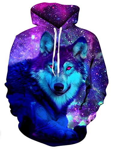 Loveternal 3D Sternen Wolf Hoodie Herren Kapuzenpul Coole Pullover Langarm Fleece Sweatshirt für Teen Damen Manner M von Loveternal