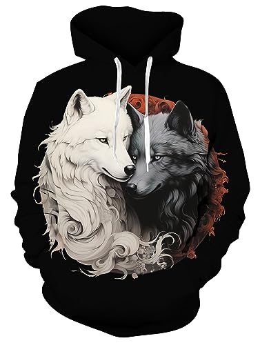 Loveternal 3D Wolf Hoodie Herren Kapuzenpul Coole Pullover Langarm Fleece Paar Sweatshirt für Teen Damen Manner M von Loveternal