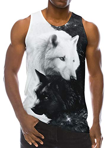 Loveternal Achselshirts Herren Galaxy Tank Top 3D Druck Ärmelloses Shirt Casual Wolf Muskelshirts Grafiken Tees Shirt XL von Loveternal