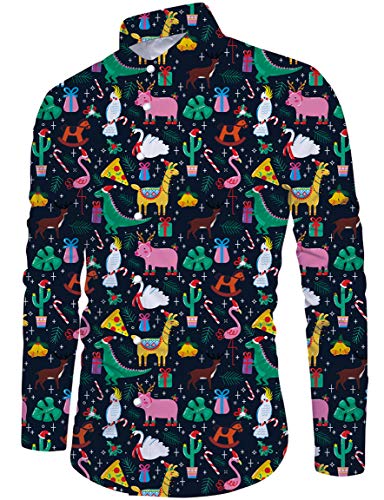 Loveternal Animal Casual Shirt Men Christmas Pattern Funky 3D Printed Xmas Dress Shirts Long Sleeve Button Down Slim Fit Blouse XXL von Loveternal