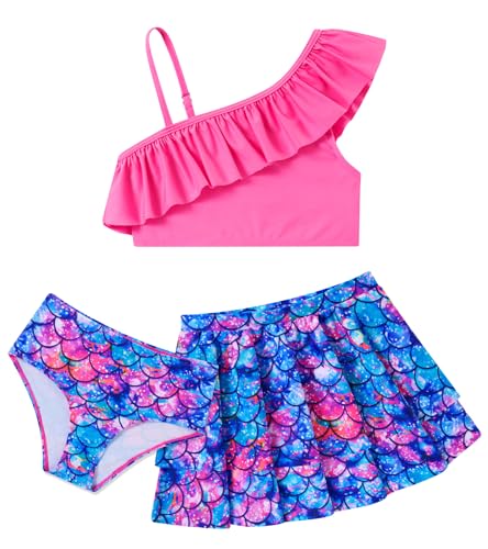 Loveternal Badeanzug Mädchen Dreiteiliger Schnelltrocknender Bikini Set mit Meerjungfrau Druck Verstellbar Schultergurt Tankini Badebekleidung Strand Bademode Schwimmanzug Badeset für Kinder von Loveternal