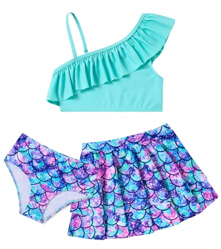 Loveternal Badeanzug Mädchen Dreiteiliger Schnelltrocknender Bikini Set mit Meerjungfrau Druck Verstellbar Schultergurt Tankini Badebekleidung Strand Bademode Schwimmanzug Badeset für Kinder von Loveternal