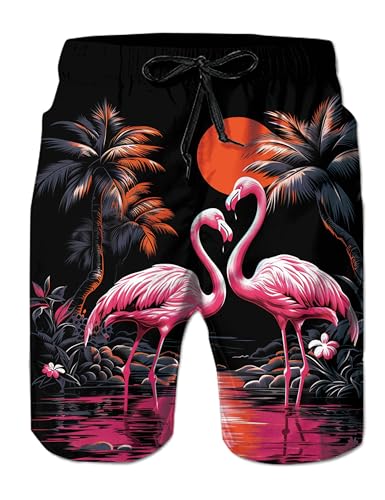 Loveternal Badehose Herren 3D Lustig Flamingo Schnelltrocknend Boardshorts mit Mesh-Futter und Verstellbarem Tunnelzug L von Loveternal