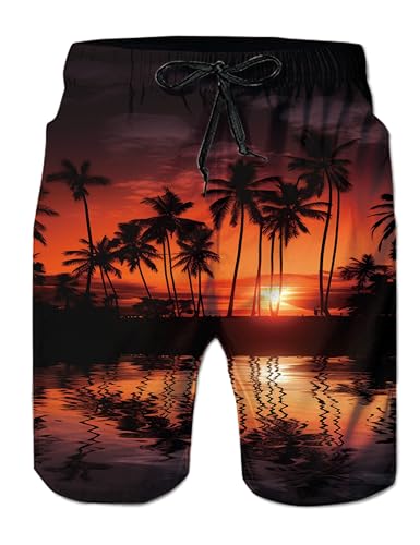 Loveternal Badehose Herren 3D Lustig Rote Palme Schnelltrocknend Boardshorts mit Mesh-Futter und Verstellbarem Tunnelzug L von Loveternal