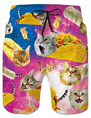 Loveternal Badehose für Herren 3D Duck Pizza Katze Badehose Herren Kurze Schnelltrocknend Surf Shorts L von Loveternal