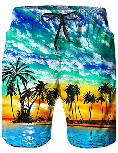 Loveternal Badehose für Herren 3D Palmen Badehose Kurze Schnelltrocknend Hawaii Badehosen Blau 3XL von Loveternal