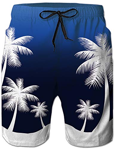 Loveternal Badeshorts Hawaii Männer Schnell Trocknend Strand Shorts Performance Jogging Shorts 3D Palme Graphic Surf Badehose Blau 3XL von Loveternal