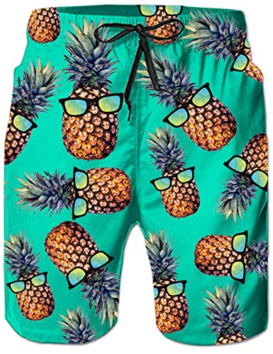 Loveternal Badeshorts Herren 3D Printed Ananas Beach Shorts Sommer Boardshorts mit Seitentaschen Blau L von Loveternal