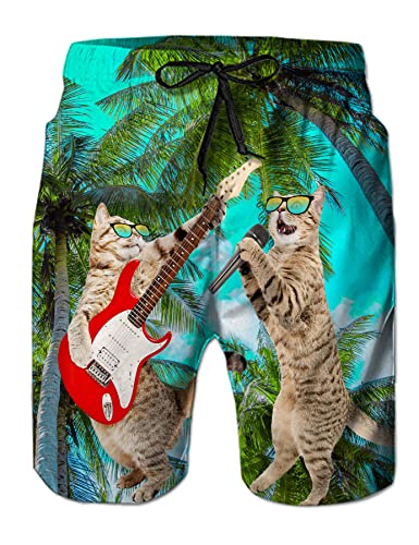 Loveternal Badeshorts für Männer 3D Schnell Trocknend Katze Badehose Lustig Coole Hawaii Gitarre Beach Shorts M von Loveternal