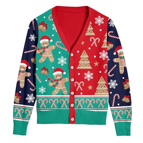 Loveternal Christmas Pullover Herren Ugly Weihnachtstrickjacke Mit V-Ausschnitt Unisex Xmas Sweater Hässliche Neuheit Cardigan Pärchen Partner Strickpullover für Männer M von Loveternal