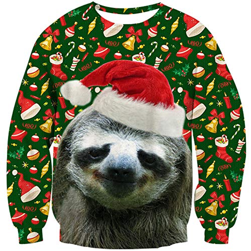 Loveternal Christmas Sweater Herren Ugly Weihnachtspullover Damen 3D Druck Hässliche Faultier Xmas Pullover Langarm Sloth Jumper XXL von Loveternal