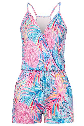 Loveternal Damen Jumpsuit Elegant Ananas V Ausschnitt Ärmellos Schulterfrei Kurz Overall Sommer Strand Einteiler Playsuit mit Taschen, XL von Loveternal