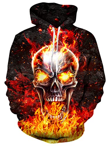 Loveternal Flammen Schädel Pullover Unisex Kapuzenpullover 3D Druck Hoodie Herren Langarm Fleece Sweatshirt für Teen Jungen Mädchen L von Loveternal