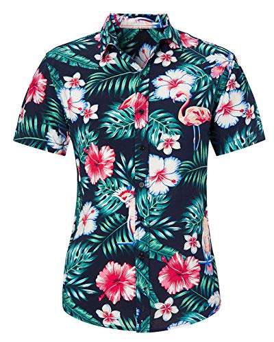 Loveternal Funky Hawaiihemd Herren Kurzarm Fronttasche Flamingo Blumen Hawaii-Print Strand Beach Palmen Diverse Farben L von Loveternal