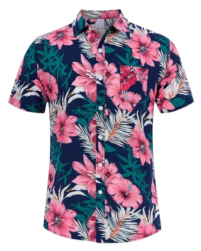 Loveternal Funky Hawaiihemd Herren Kurzarm Fronttasche Hawaii-Print Blume Blumenmuster XXL von Loveternal