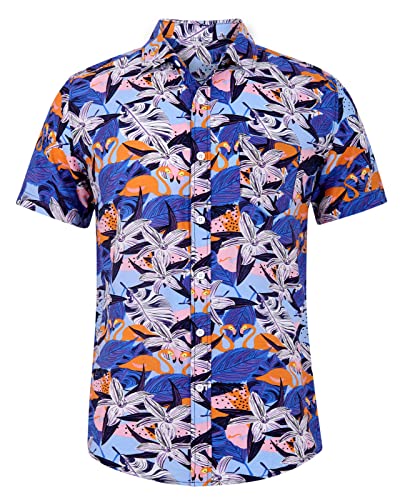 Loveternal Funky Hawaiihemd Herren Kurzarm Fronttasche Hawaii-Print Flamingo Blumenmuster XXL von Loveternal