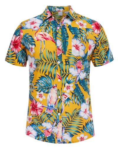 Loveternal Funky Hawaiihemd Herren Kurzarm Fronttasche Hawaii-Print Flamingo Blumenmuster XXL Loveternal Funky Hawaiihemd Herren Kurzarm Fronttasche Hawaii-Print Flamingo Blumenmuster XXL von Loveternal