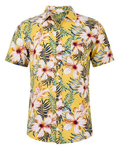 Loveternal Funky Hawaiihemd Herren Kurzarm Fronttasche Hawaii-Print Flamingo Blumenmuster XXL von Loveternal