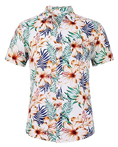 Loveternal Funky Hawaiihemd Herren Kurzarm Fronttasche Hawaii-Print Flamingo Blumenmuster XXL von Loveternal