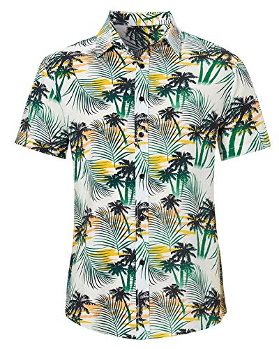 Loveternal Funky Hawaiihemd Herren Kurzarm Fronttasche Palmenblätter Hawaii-Print Strand Beach Palmen Diverse Farben L von Loveternal