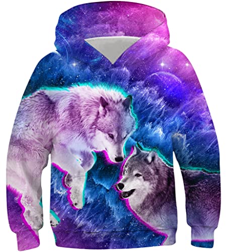 Loveternal Galaxis Kapuzenpullover 13-16 Jahre 3D Hoodie Wolf Langarm Sweatshirt Poullover für Frauen Männer mit Kordelzug 3XL von Loveternal