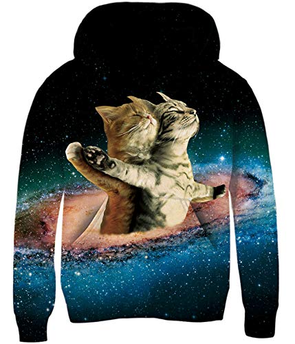 Loveternal Galaxy Cat Kapuzenpullover 10-13 Jahre 3D Hoodie Katze Langarm Sweatshirt Poullover für Frauen Männer mit Kordelzug XXL von Loveternal