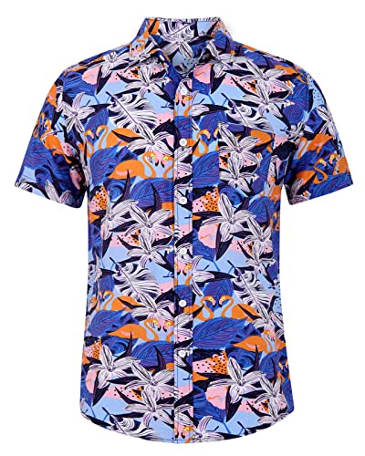 Loveternal Hawaii Hemd Männer 3D Floral Blumenmuster Baumwolle Kurzarm Hawaiihemd Sommer Freizeithemden für Herren Casual Urlaub Hemd Reise Shirt L, Flamingo von Loveternal