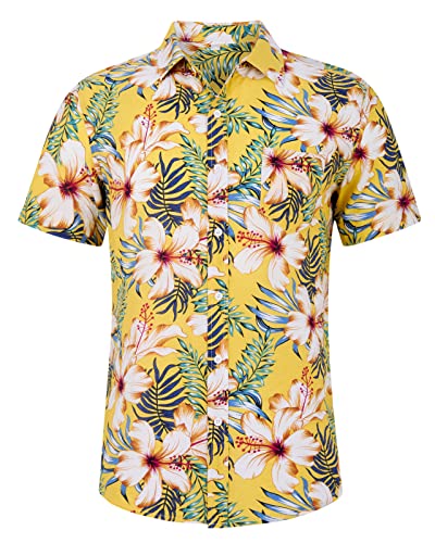 Loveternal Hawaii Hemd Männer 3D Floral Blumenmuster Baumwolle Kurzarm Hawaiihemd Sommer Freizeithemden für Herren Casual Urlaub Hemd Reise Shirt L, Flamingo von Loveternal