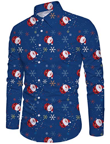 Loveternal Hemd Weihnachten Cat Christmas Shirt Herren 3D Druck Hemden Weihnachten Weihnachtsmann Langärm Slim Fit Funky Xmas Shirt XL Blau von Loveternal