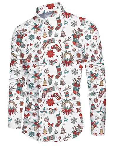 Loveternal Hemd Weihnachten Weihnachtssocken Christmas Shirt Herren 3D Druck Hemden Weihnachten Deer Langärm Slim Fit Funky Xmas Shirt XL von Loveternal
