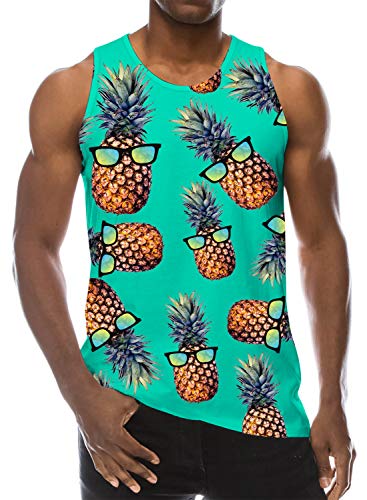 Loveternal Herren 3D Druck Sommer Casual Grafik Sleeveless Tees Ananas Tank Top Muscle Shirt XXL von Loveternal