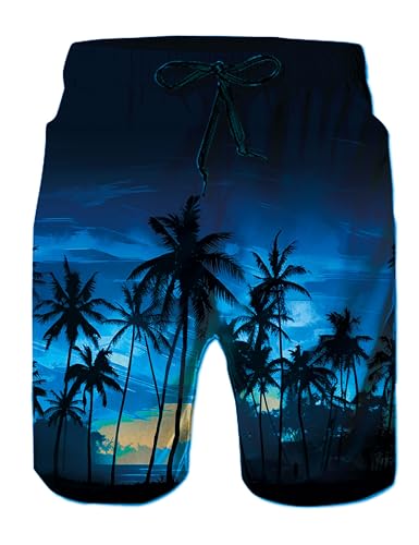 Loveternal Herren Badeshorts 3D Lustig Blaue Palme Druck Boardshorts Schnelltrocknend mit Mesh-Futter und Verstellbarem Tunnelzug XXL von Loveternal