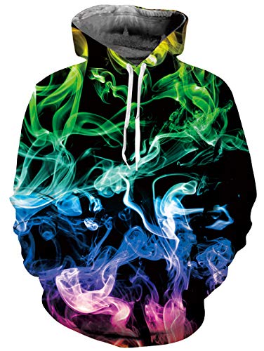 Loveternal Herren Hoodie Fleece Halloween Hoody Unisex Pullover 3D Bunter Rauch Druck Sweatshirt Langarm Sweatjacke Sport Pulli Coole Kapuzenpullover Paar Kapuzenjacke mit Kapuze Vintage Kapuzen XXL von Loveternal