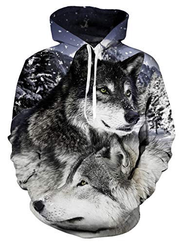 Loveternal Herren Hoodie Fleece Hoody Unisex Pullover 3D Wolf Druck Sweatshirt Langarm Sweatjacke Sport Pulli Fun Streetwear Kapuzenpullover Paar Kapuzenjacke mit Kapuze Vintage Kapuzen für Männer S von Loveternal