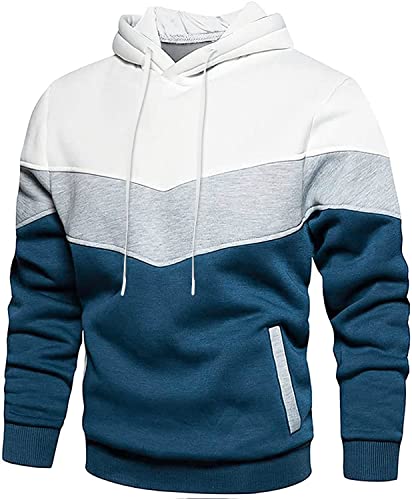 Loveternal Hoodie Damen Herren Kapuzenpullover Patchwork Unisex Pullover mit Kapuze Casual Sweatshirt Sport Classic Farbabstimmung Hoody mit Tasche, Blau Weiß,3XL von Loveternal
