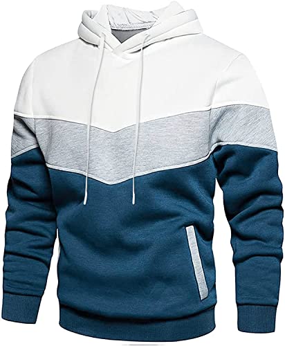 Loveternal Hoodie Herren Patchwork Fleece Pullover Damen Langarm Farbblock Blau Weiß Casual Sweatshirt Sport Outwear Hoody Tops Streetwear Pulli mit Tasche XXL von Loveternal