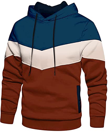 Loveternal Hoodie Herren Pullover Patchwork Langarm Sweatjacke Kapuzenpullover Farbblock Sweatshirt, Polyester und Baumwolle, Basic Sport Hoody, Blau Rot,L von Loveternal