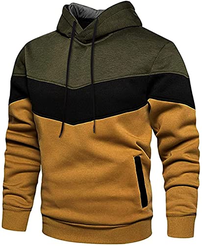 Loveternal Hoodie Herren Pullover Patchwork Langarm Sweatjacke Kapuzenpullover Farbblock Sweatshirt, Polyester und Baumwolle, Basic Sport Hoody, Khaki Armeegrün,L von Loveternal