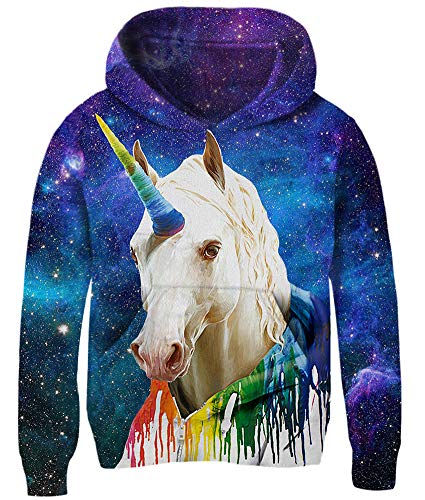 Loveternal Hoodie Jungen Unicorn Bunte 3D Druck Kapuzenpullover Einhorn 8-10 Jahre Kapuzenpullover Langarm Kids Sweatshirts für Jungen und Mädchen XL von Loveternal