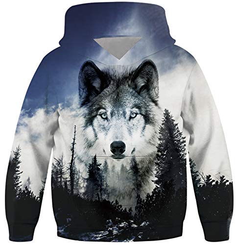 Loveternal Hoodie Kinder Bunte 3D Druck Pullover 6-8 Jahre Langarm Kapuzenpullover Gemustert Wolf Sweatshirts für Jungen Mädchen L von Loveternal