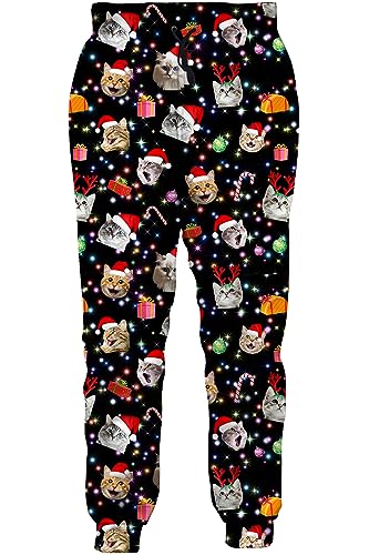 Loveternal Jogginghose Herren Damen 3D Lustig Weihnachten Katze Trainingshose Freizeithose Sporthose Lang Hosen M von Loveternal