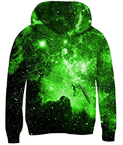 Loveternal Jungen Hoodie 3D Druck Grün Sternenhimmel Kapuzenpullover Kinder Mädchen Lustig Langarm Pullover Pulli mit Kapuzen Sweatshirt, 5–6 Jahre, M von Loveternal