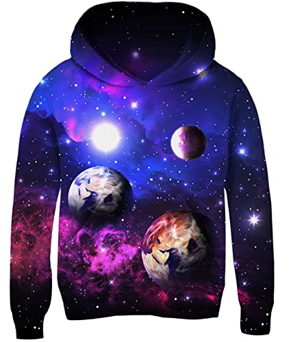 Loveternal Kinder Jungen Mädchen Kapuzenpullover 3D Print Blau Planet Pullover Hoodies Sweatshirt mit Kängurutasche, 13-16 Jahre,3XL von Loveternal