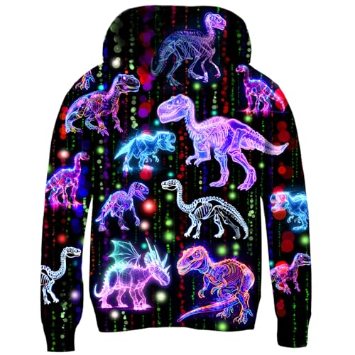 Loveternal Kinder Jungen Mädchen Kapuzenpullover 3D Print Lila Dinosaurier Pullover Hoodies Sweatshirt mit Kängurutasche, 13-16 Jahre,3XL von Loveternal