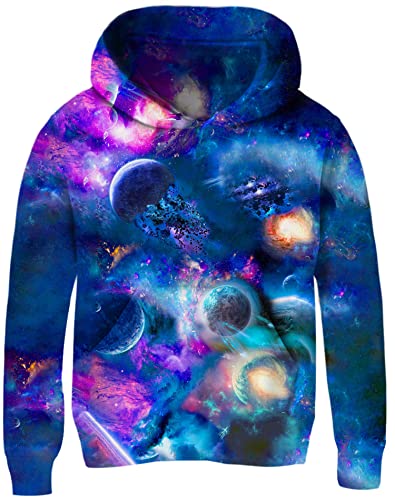 Loveternal Kinder Teenager Mädchen Jungen Hoodies 3D-Druck Blau Planet Grafik Sweatshirt Tasche Pullover Hoodie für 10-13 Jahre, XXL von Loveternal