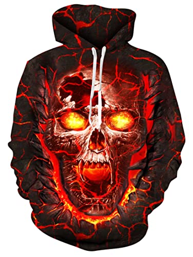 Loveternal Lava Schädel Kapuzenpullover 3D Druck Hoodie Long Sleeve Sweatshirt für Männer Frauen XXL von Loveternal