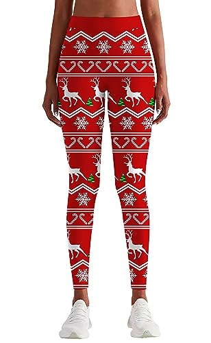 Loveternal Leggings Damen Sport High Waist Weihnachts Süssigkeit 3D Druck Lang Elegant Yoga Hosen Blickdicht Gym Laufhose Elastische Tights für Cosplay Party Christmas Kleidung XL von Loveternal